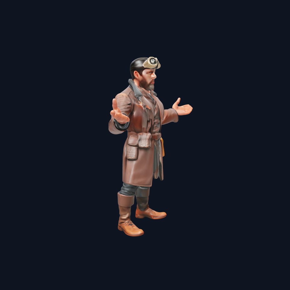 Steampunk Adventurer with Goggles and Leather Coat D Model